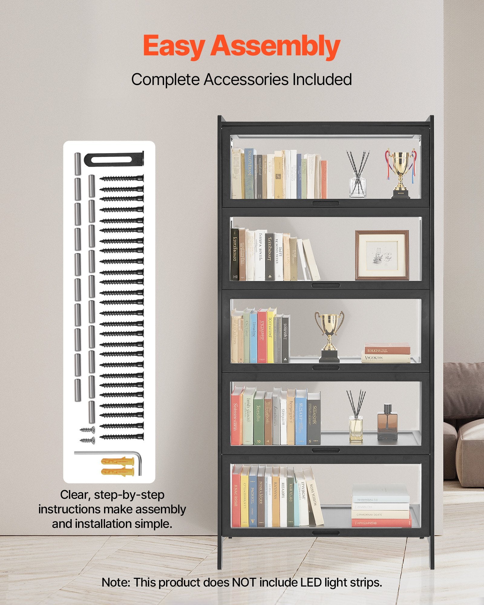 Display Cabinet With Acrylic Doors, 68 In Tall 5-Tier Curio Cabinet, Natural Wooden Fame, Collectibles Toy Organizers Rack & Display Case, Bookshelf For Home, Office, Playroom, Living Room