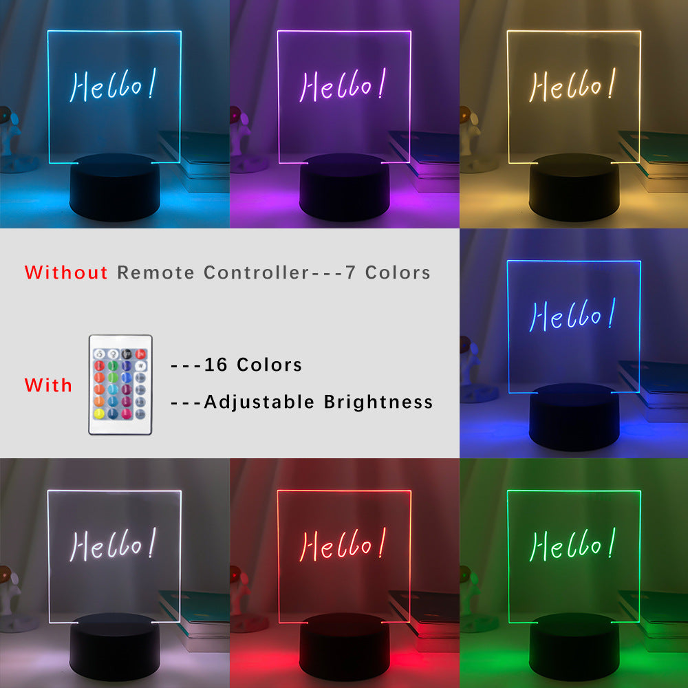 3D Small Night Decoration Transparent Message Board Memo Acrylic Lamp