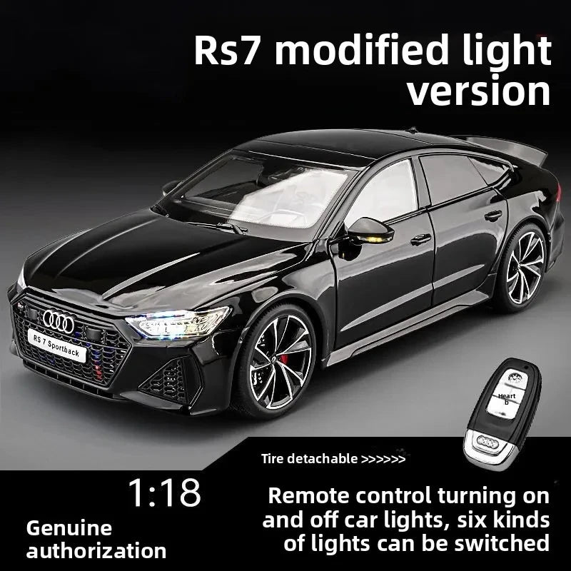 1:18 RS7 Sportback With Remote Key Alloy Diecast Toy Vehicles Metal Car Model Sound Light Kids Toys Collection Gift