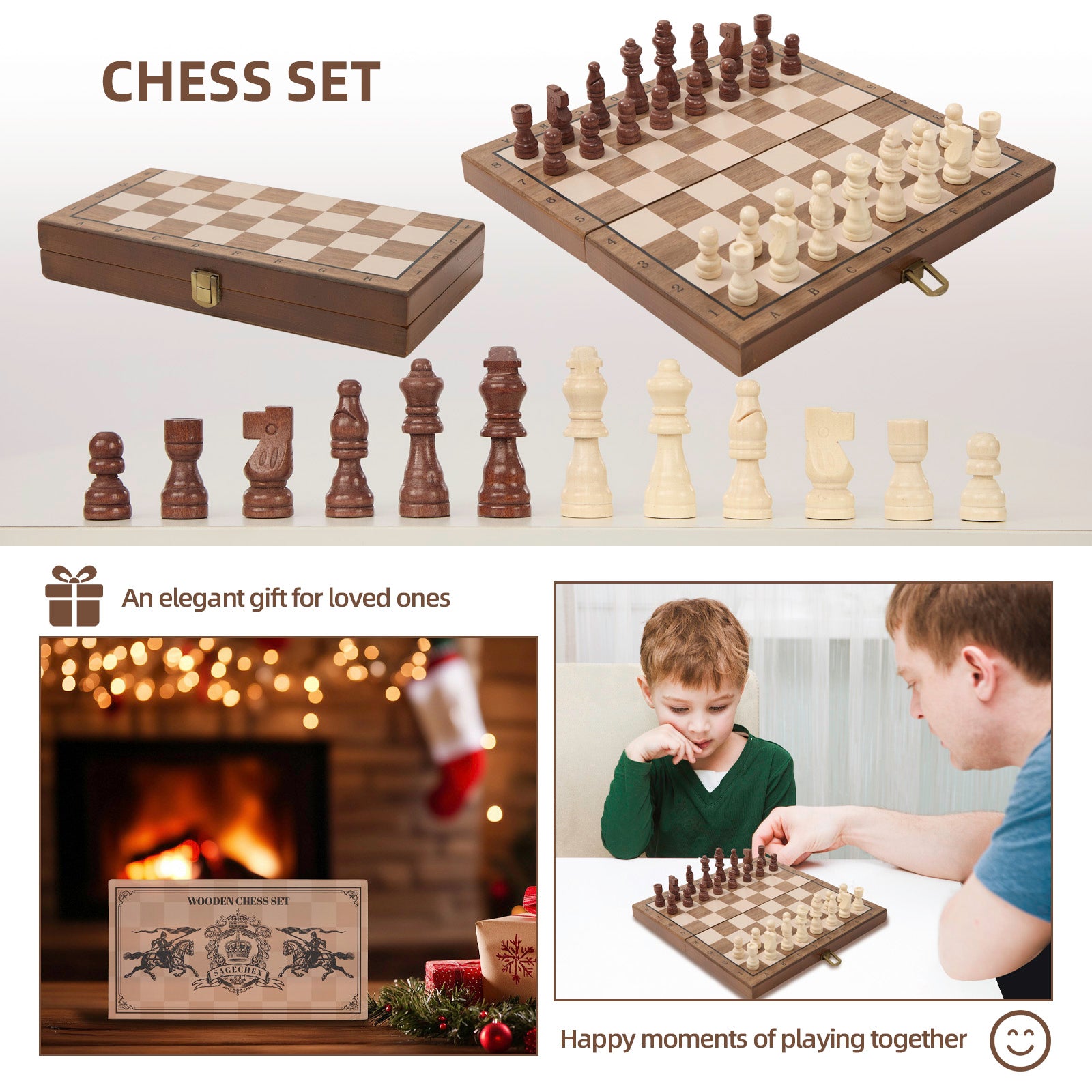 Chess Set,29x29cm Wooden Chess Board Set,Portable Travel Chess Set,Folding Chess Board With Magnetic Chess Pieces And Storage Slots,Traditional Chess Board Games For Kids Adults